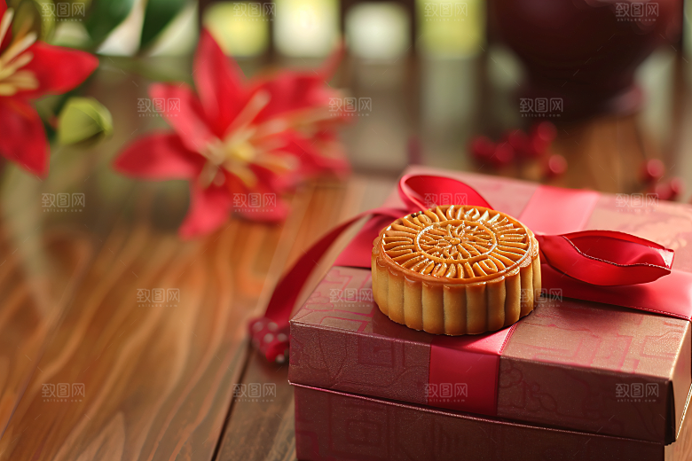 中秋月饼礼盒传统节日文化摄影图