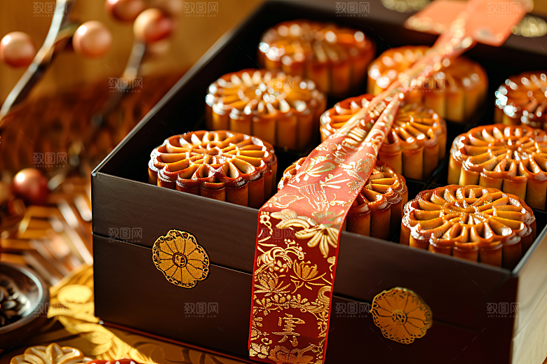 中秋月饼礼盒莲蓉月饼传统节日摄影图
