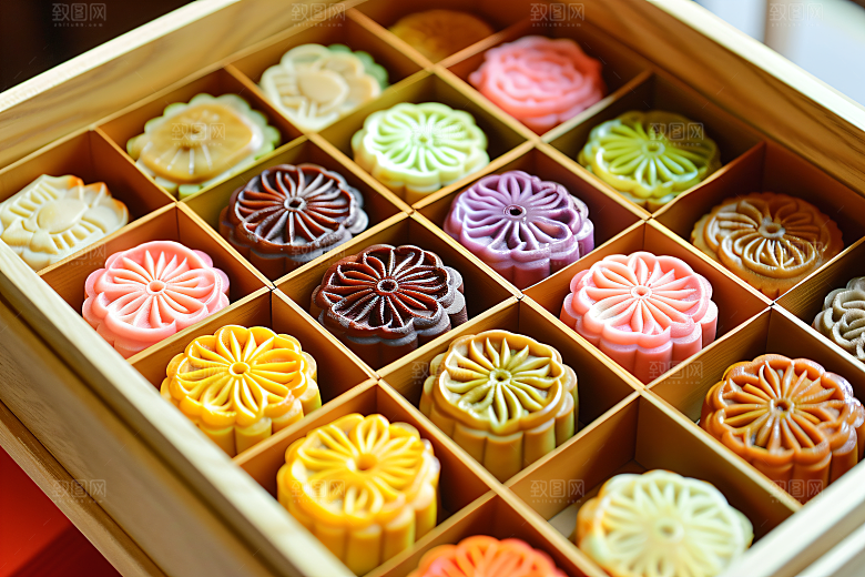 中秋月饼礼盒传统节日美食摄影图