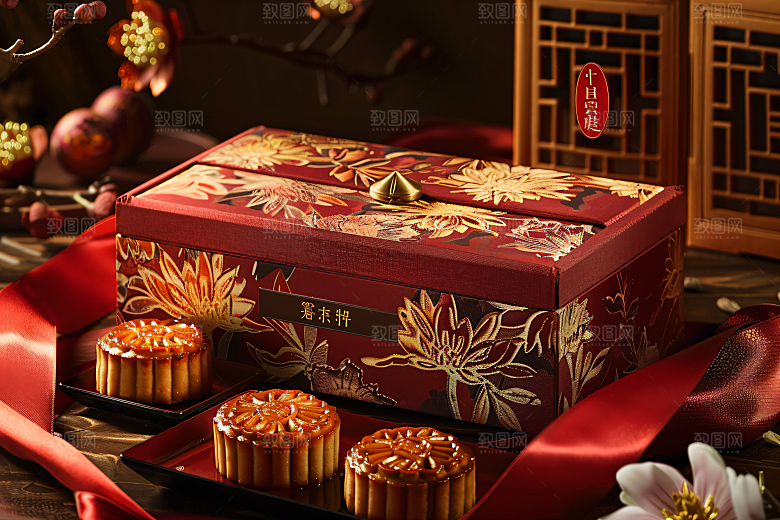 中秋月饼礼盒广式月饼莲蓉月饼摄影图