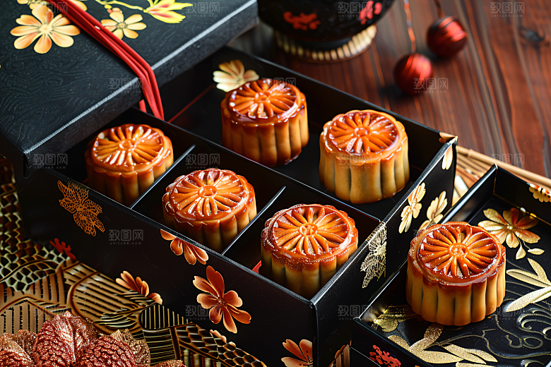 中秋月饼礼盒糕点传统美食摄影图