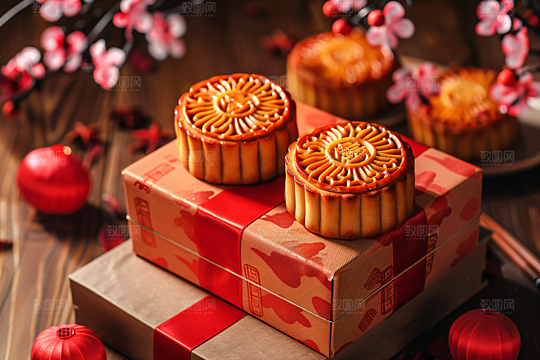 中秋月饼礼盒美食美味摄影图