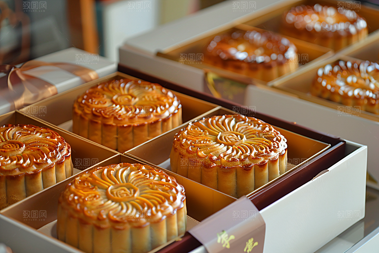中秋月饼礼盒礼品广式月饼摄影图