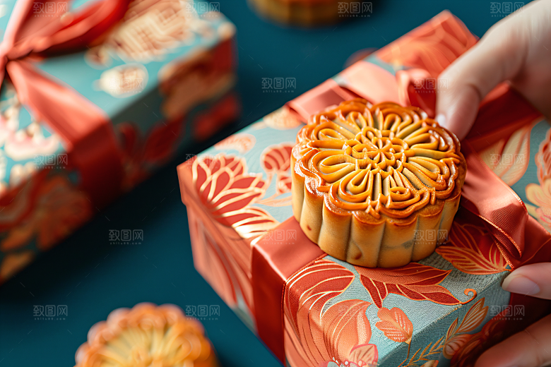 中秋月饼礼盒高清广式月饼摄影图