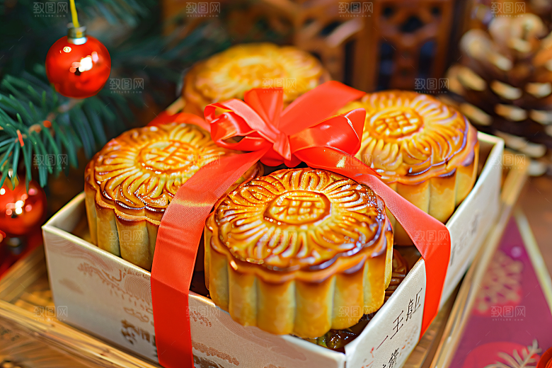 中秋月饼礼盒美食中秋节摄影图