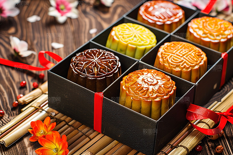 中秋月饼礼盒糕点广式月饼摄影图