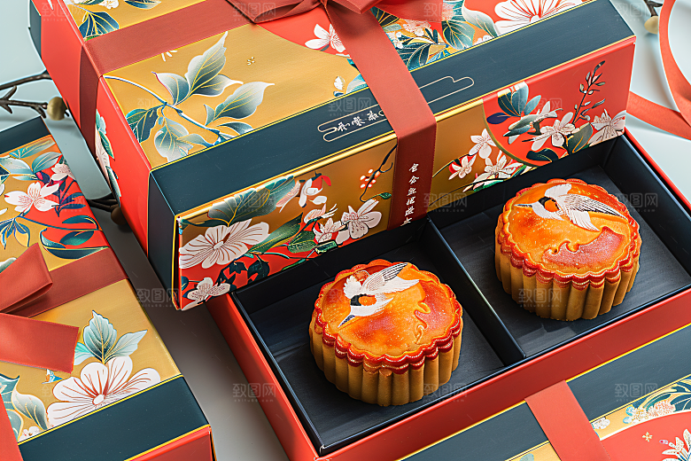 中秋月饼礼盒中秋节文化摄影图