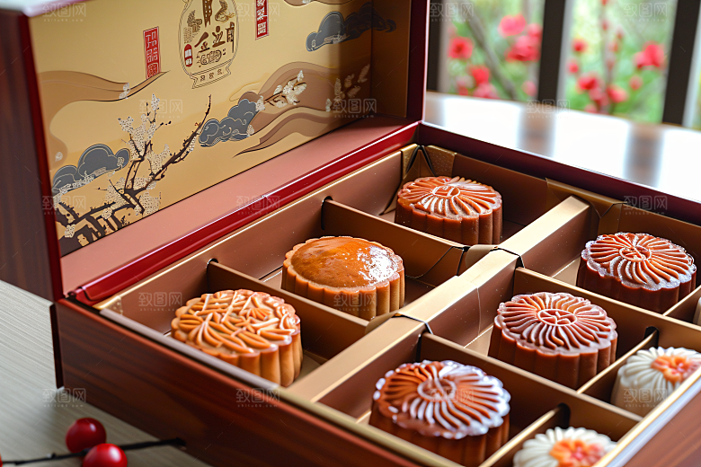 中秋月饼礼盒甜点糕点摄影图