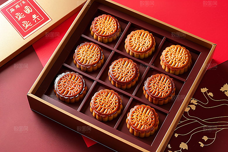 中秋月饼礼盒甜点莲蓉月饼摄影图