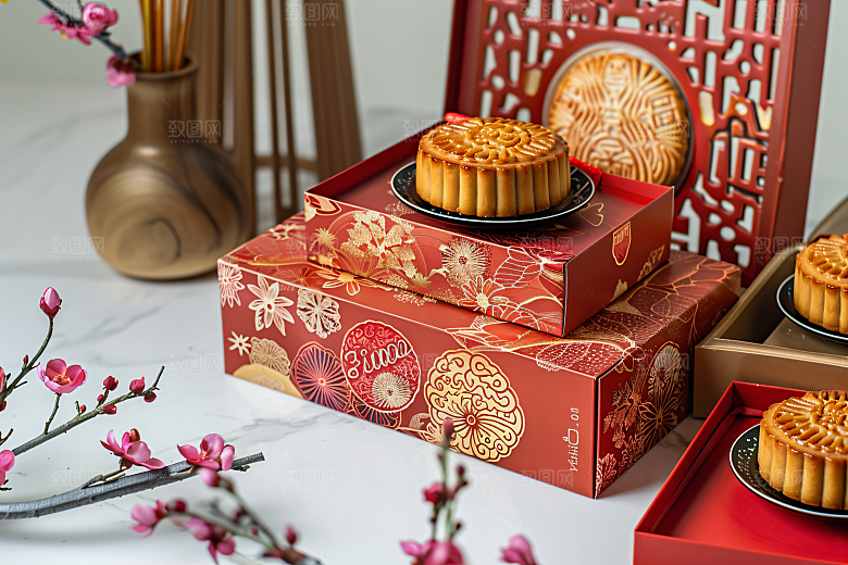 中秋月饼礼盒礼品传统美食摄影图