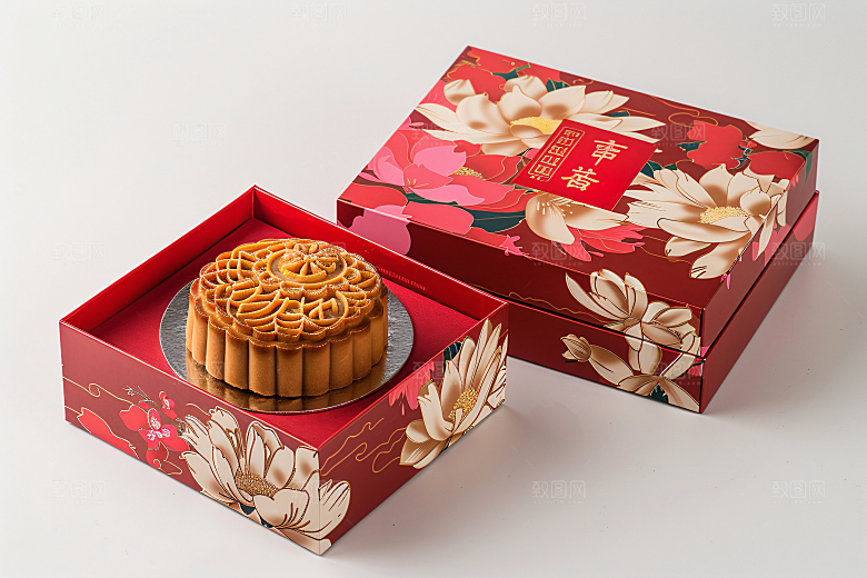 中秋月饼礼盒传统美食礼品摄影图