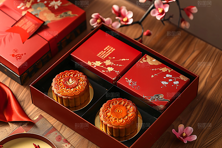 中秋月饼礼盒美食传统美食摄影图