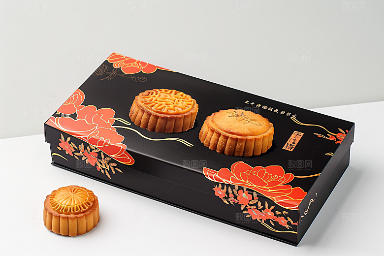 中秋月饼礼盒美味广式月饼摄影图