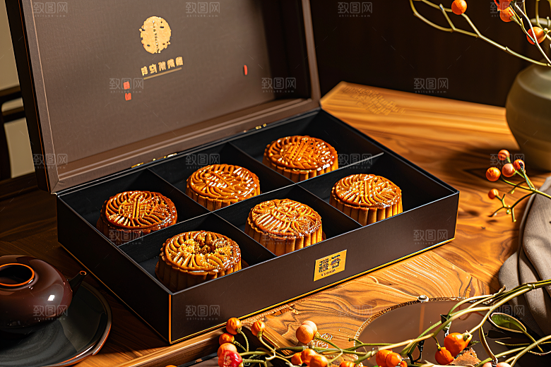 中秋月饼礼盒美食传统美食摄影图