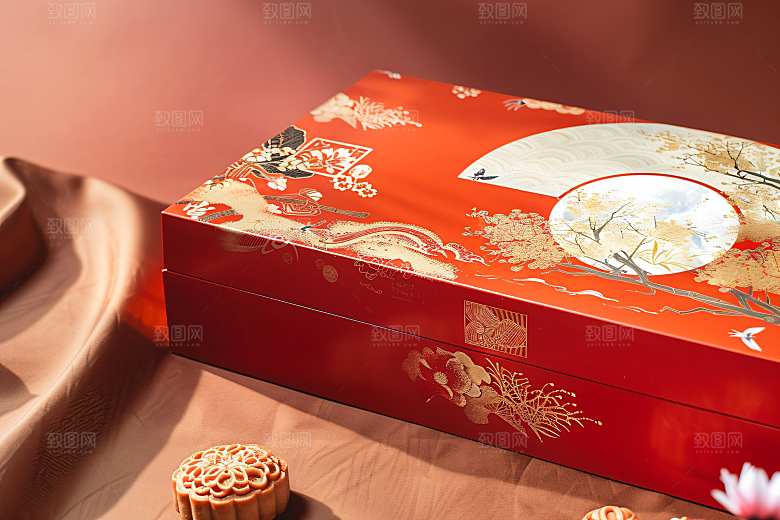 中秋月饼礼盒莲蓉月饼广式月饼摄影图