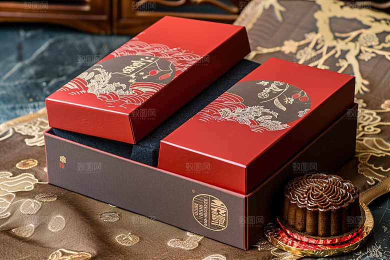 中秋月饼礼盒高清美食摄影图