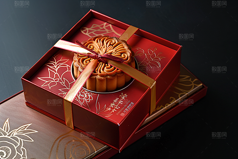 中秋月饼礼盒精致文化摄影图