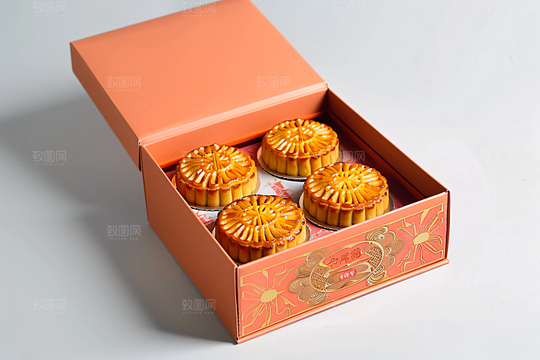 中秋月饼礼盒甜点莲蓉月饼摄影图