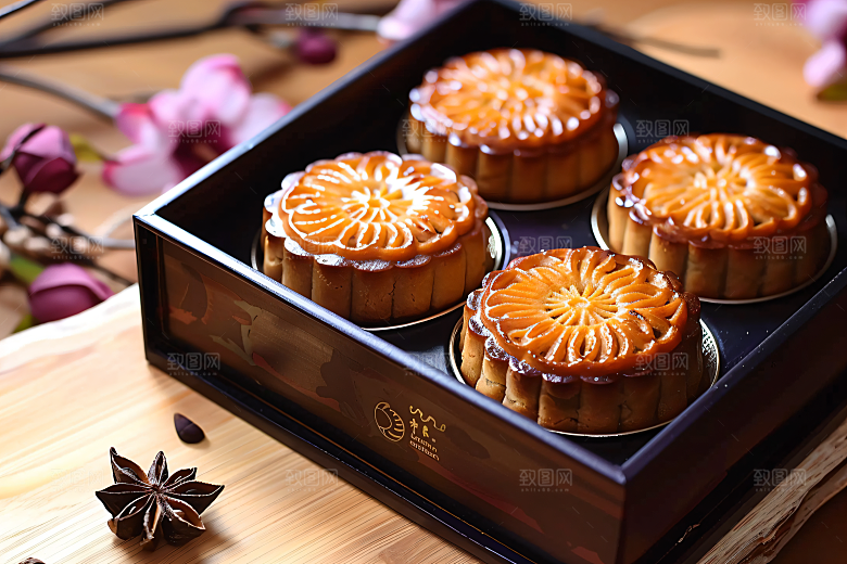 中秋月饼礼盒莲蓉月饼传统节日摄影图