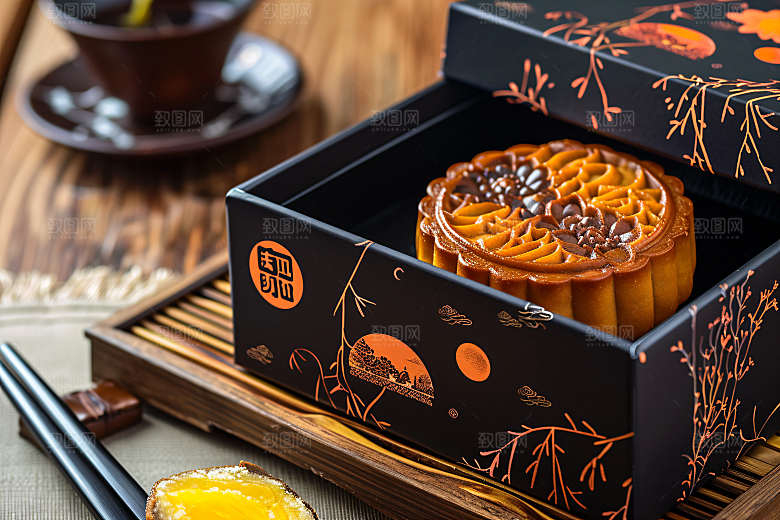 中秋月饼礼盒美味礼品摄影图