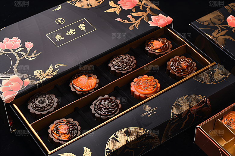 中秋月饼礼盒莲蓉月饼习俗摄影图