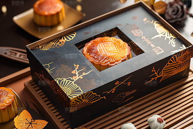 中秋月饼礼盒广式月饼传统美食摄影图