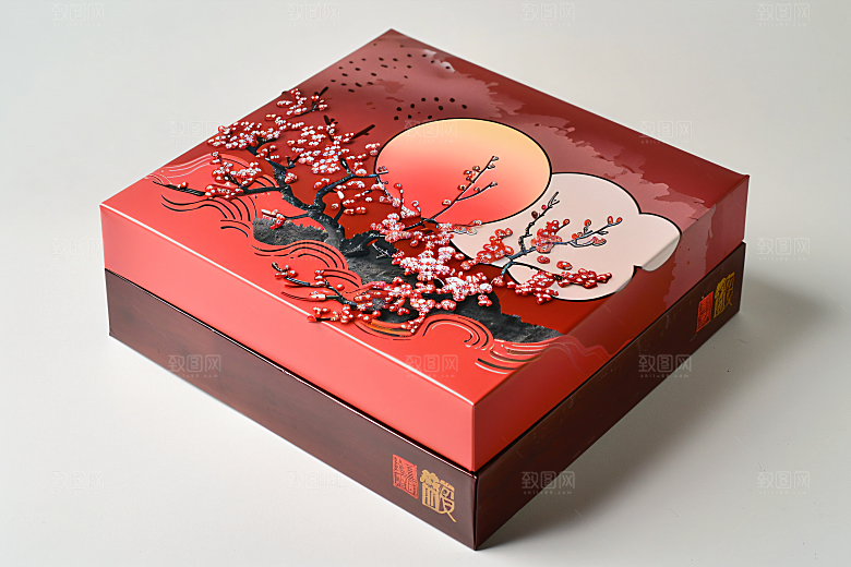中秋月饼礼盒美味甜点摄影图