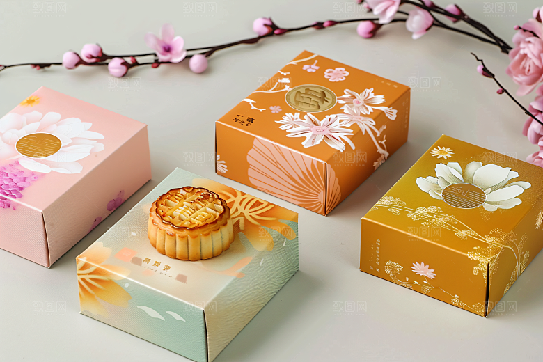 中秋月饼礼盒美食习俗摄影图