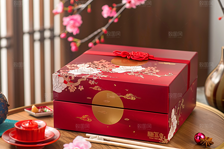 中秋月饼礼盒莲蓉月饼甜点摄影图