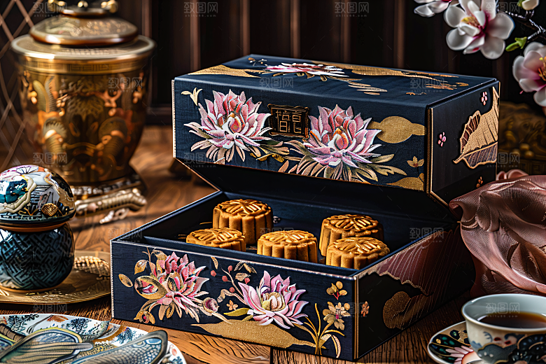 中秋月饼礼盒礼品甜点摄影图