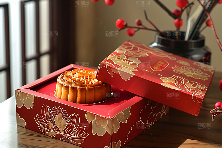 中秋月饼礼盒广式月饼美味摄影图