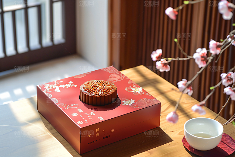 中秋月饼礼盒广式月饼美味摄影图