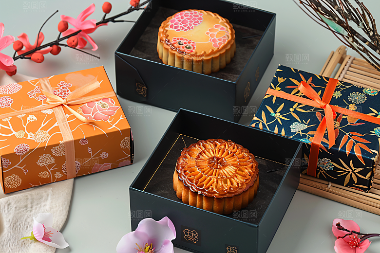 中秋月饼礼盒莲蓉月饼美味摄影图