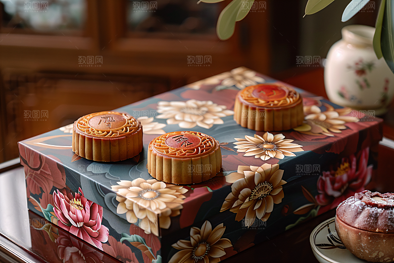 中秋月饼礼盒高清文化摄影图