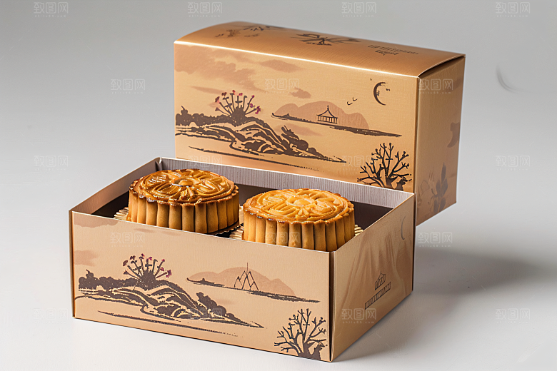 中秋月饼礼盒美味习俗摄影图