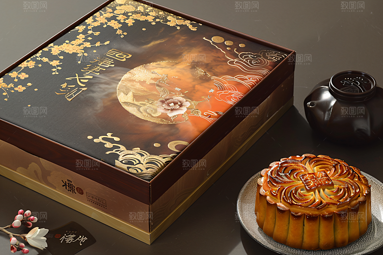 中秋月饼礼盒美味美食摄影图