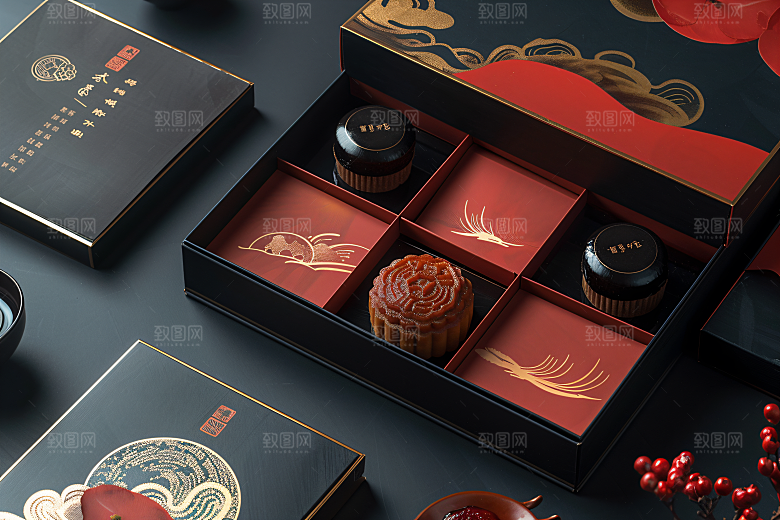 中秋月饼礼盒美食传统美食摄影图