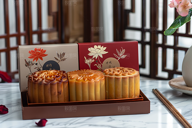 中秋月饼礼盒习俗礼品摄影图