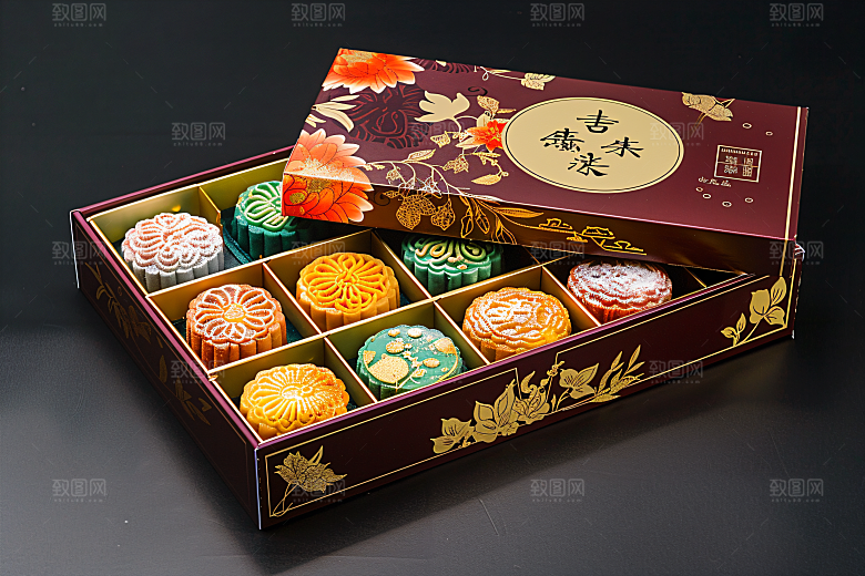 中秋月饼礼盒甜点广式月饼摄影图