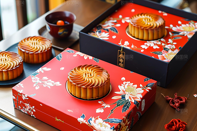 中秋月饼礼盒广式月饼传统节日摄影图