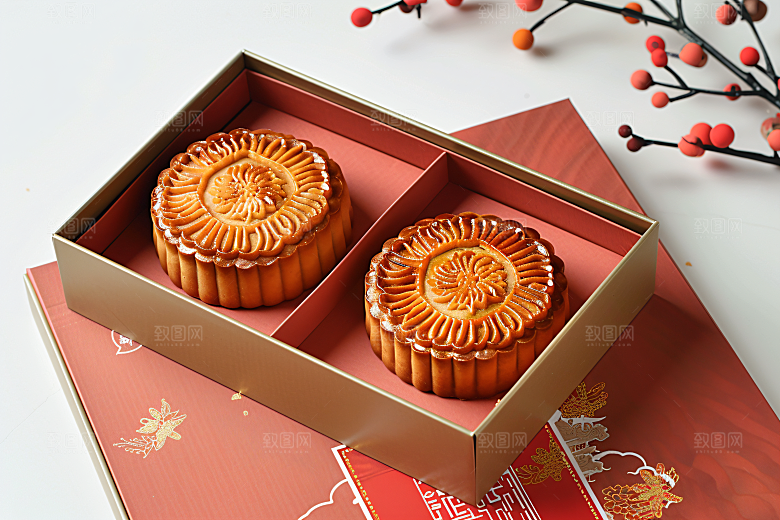 中秋月饼礼盒高清传统美食摄影图