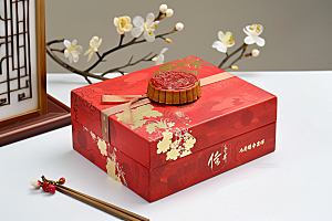 中秋月饼礼盒广式月饼甜点摄影图
