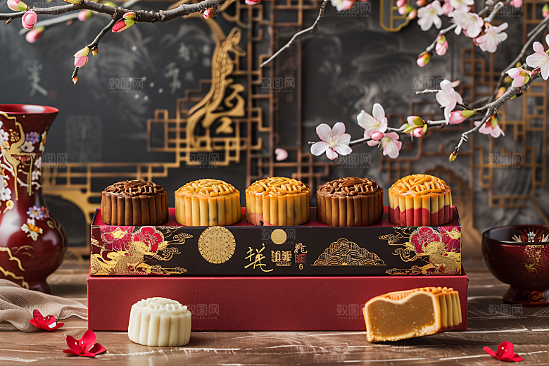 中秋月饼礼盒文化糕点摄影图