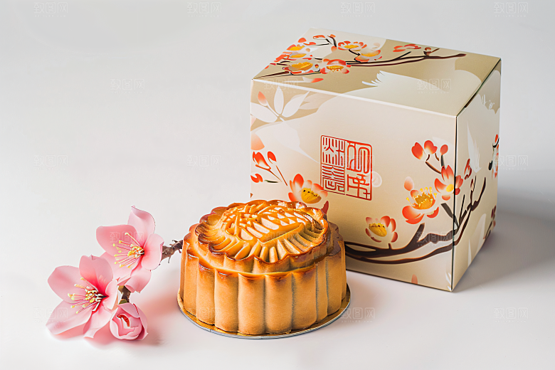中秋月饼礼盒美味习俗摄影图