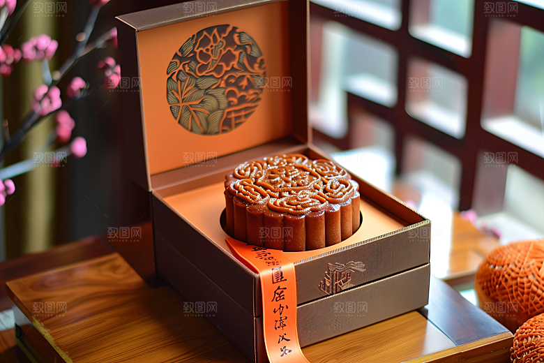 中秋月饼礼盒高清美味摄影图