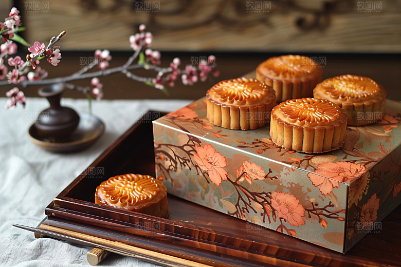 中秋月饼礼盒中秋节美食摄影图