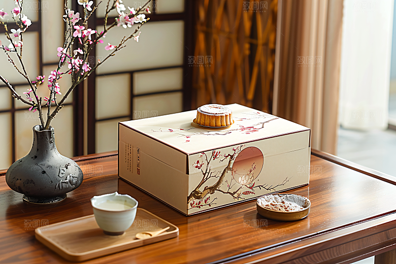 中秋月饼礼盒文化传统美食摄影图