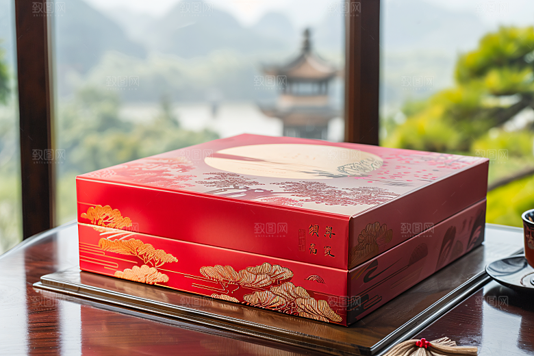 中秋月饼礼盒甜点莲蓉月饼摄影图