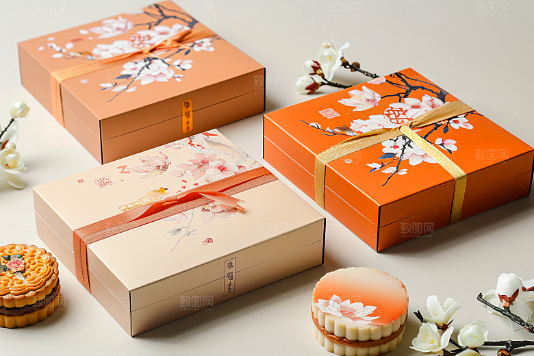 中秋月饼礼盒礼品美食摄影图