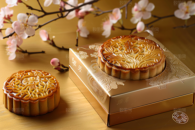 中秋月饼礼盒传统美食美食摄影图